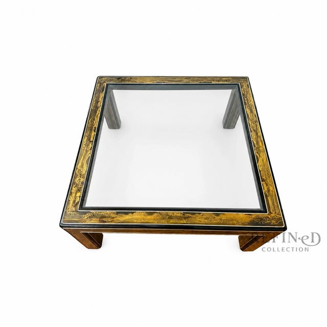 Wood Acid-Etched Brass & Glass Coffee Table, C. 1960s–1970s For Sale - Image 7 of 16