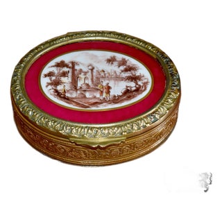 Antique Brass Jewelry Box French Classical Porcelain Vignette For Sale
