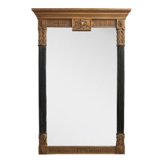 Regency Style Black & Gold Mirror W. Lion Heads For Sale