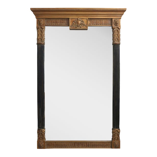 Regency Style Black & Gold Mirror W. Lion Heads For Sale