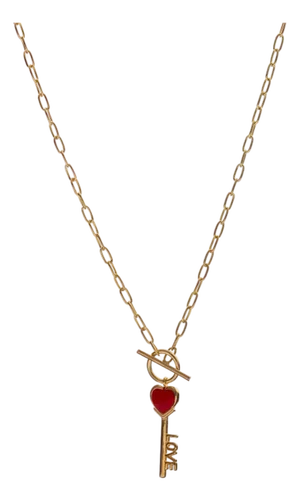 Key to Love Red Enamel Gold Necklace