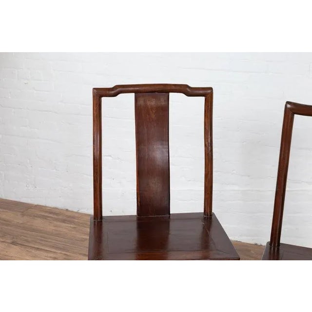 Chinese Elm Dark Patina Scholar's Ceremonial Chairs - a Pair For Sale - Image 11 of 13