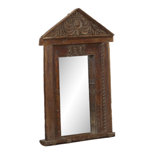 Antique Indian Teakwood Window Frame, C. 1880-1900, With a Mirror Added