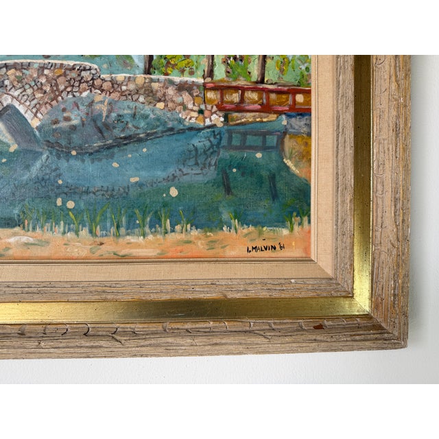 Green 1960's I. Malvin Impressionist Landscape Oil Painting on Masonite Board - Framed For Sale - Image 8 of 12