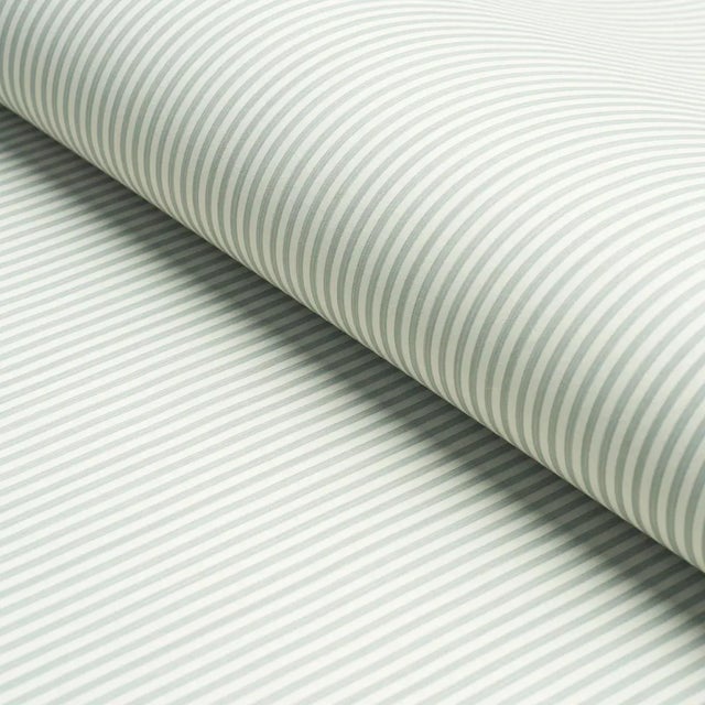 Schumacher SAMPLE - Schumacher Edwin Stripe Narrow Wallpaper In Eucalyptus For Sale - Image 4 of 4