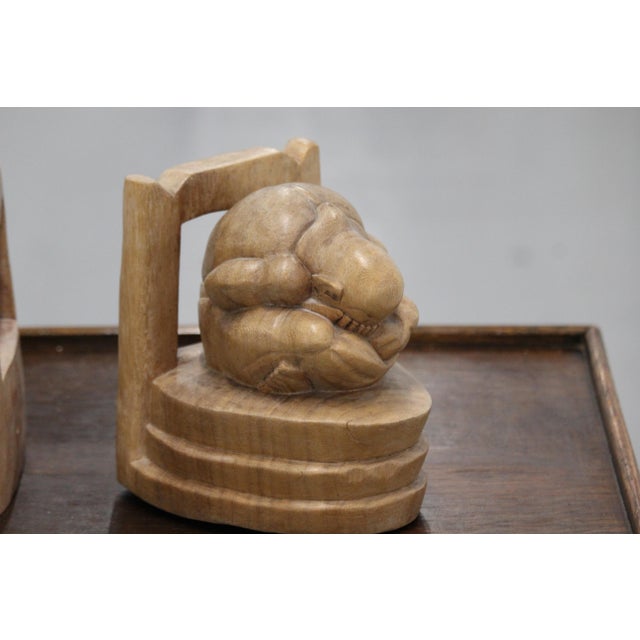 Weeping Buddha Wooden Bookends, 1990s, Set of 2 For Sale - Image 12 of 18