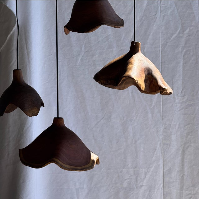 Small Organic Teak Pendant Light with Hat, 1980s For Sale - Image 15 of 18