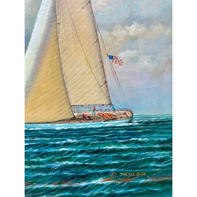 Yacht Racing Sailing Seascape Oil Painting on Canvas, Unstretched, by D. Tayler For Sale - Image 6 of 6