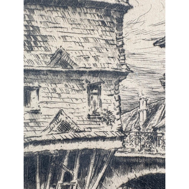 1930s Original Signed Paul Geissler Etching | Historic Brückenhäuser, Bad Kreuznach - German Architectural Art - Circa 1930 For Sale - Image 5 of 12