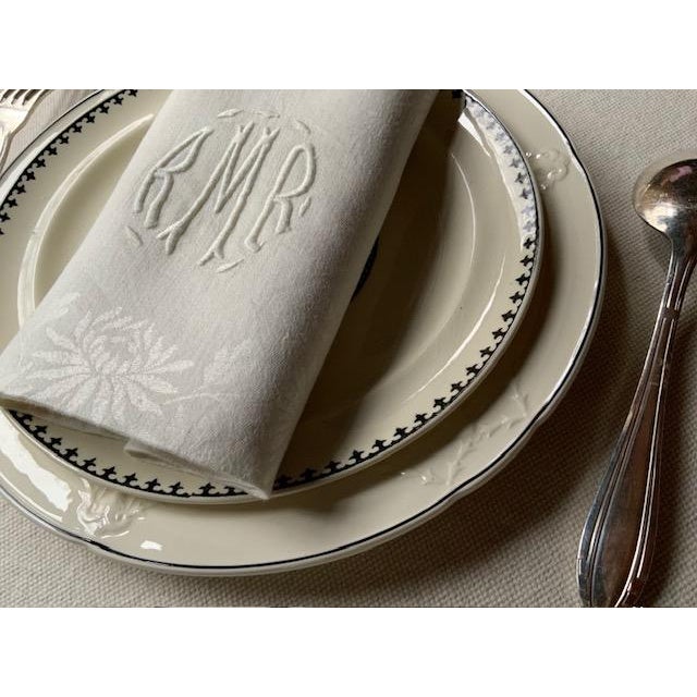 1900 - 1909 Exceptional Set of Six French Art Deco Linen Dinner Napkins With Monogram, C. 1910 For Sale - Image 5 of 13