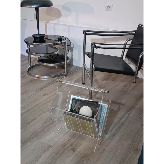 Vintage French Acrylic Glass Magazine Rack, 1980s For Sale - Image 9 of 10