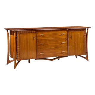 Vladimir Kagan Style Mid Century Sculptural Walnut Lowboy Dresser For Sale