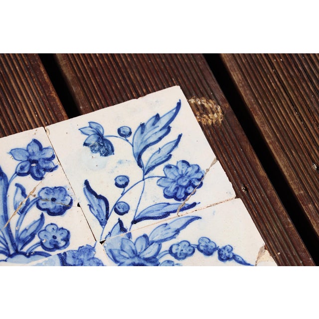 Baroque Tile Mural Panel Depicting a Baroque Jardinière With Flowers, Portuguese, 18th Century For Sale - Image 3 of 12