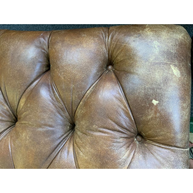Thomasville 20th Century Thomasville Large Leather Chesterfield Ottoman For Sale - Image 4 of 12