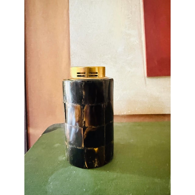 Brown Vintage Sarome Table Lighter Japan Deep Brown Horn Inlay Mid Century Decor For Sale - Image 8 of 9
