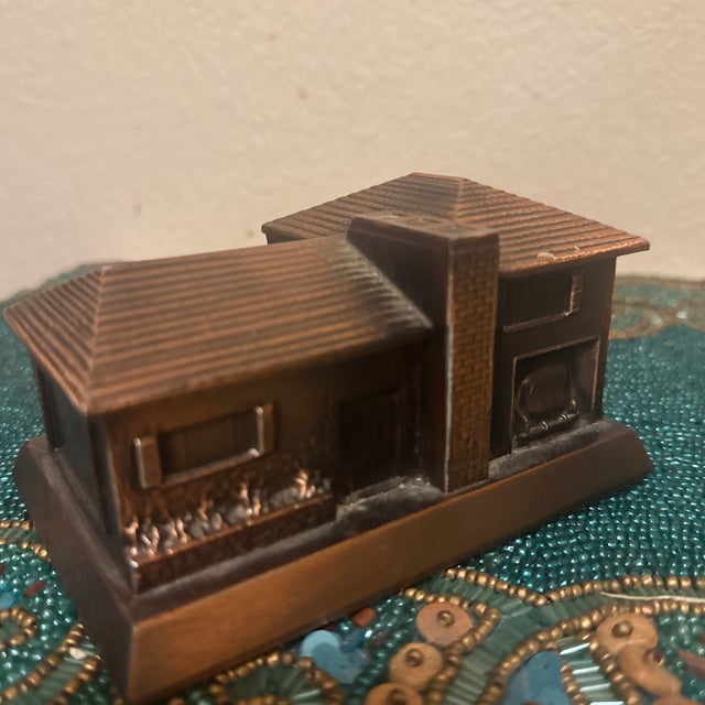 Copper Mid-Century Modern Cast Metal Split-Level House Sculptural Object For Sale - Image 8 of 12