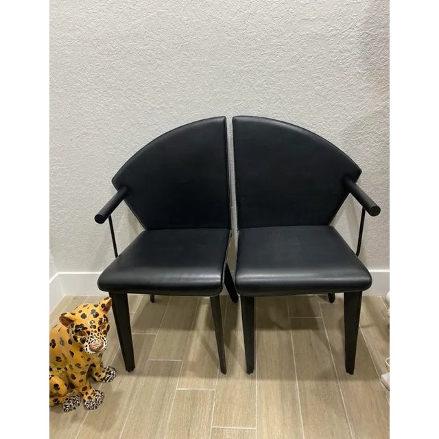 Postmodern Italian Leather Dining Chairs Attributed to Mario Morbidelli for Naos - Set of 4 For Sale In Miami - Image 6 of 9