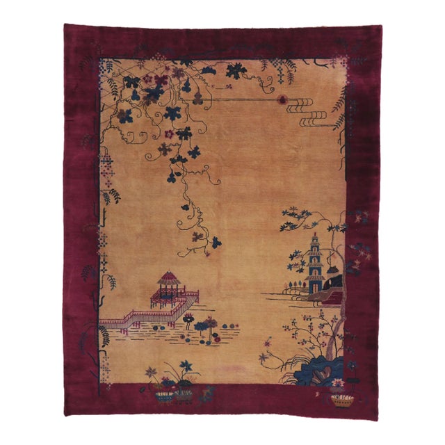 Early 20th Century Antique Chinese Art Deco Rug, 09'01 X 11'02 For Sale