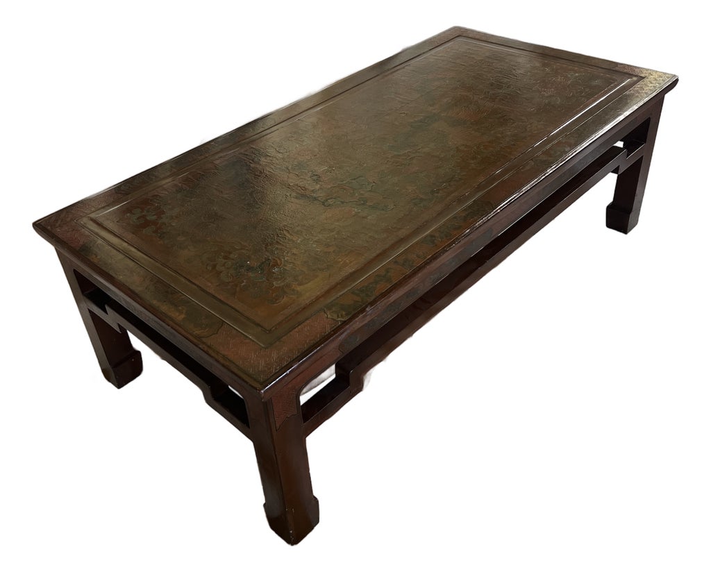 Stunning Vintage Umber Rouge Chinese Incised Coffee Table