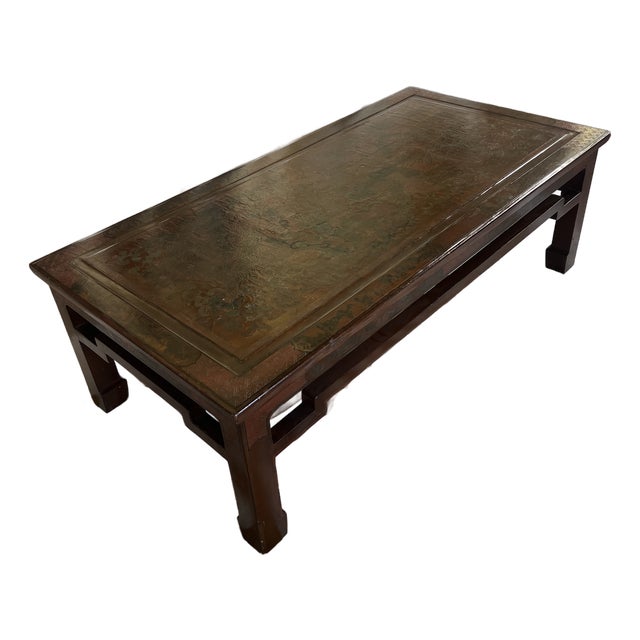 Stunning Vintage Umber Rouge Chinese Incised Coffee Table For Sale