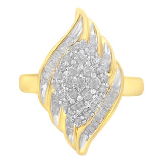 10K Yellow Gold Plated .925 Sterling Silver Diamond Cocktail Ring (3/4 Cttw, I-J Color, I2-I3 Clarity) - Size 6-1/2 For Sale