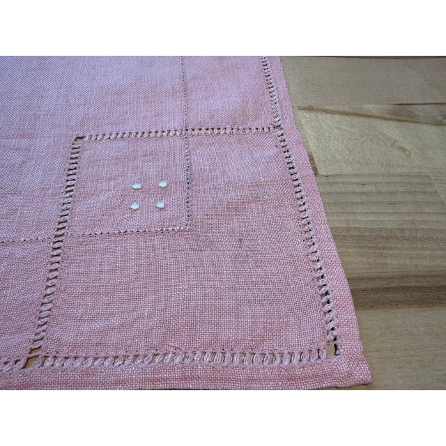 Textile Mid 20th Century Pink Linen Hemstitched Placemats/Napkins - Set of 16 For Sale - Image 7 of 12