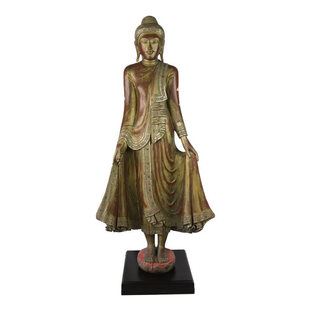 20th Century Thai Burmese Mandalay Style Woodcarving Buddha Statue For Sale