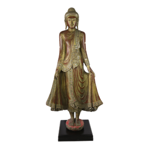 20th Century Thai Burmese Mandalay Style Woodcarving Buddha Statue