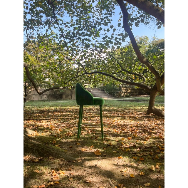 Metal Figueroa Bar Stool in Green Velvet from Insidherland For Sale - Image 7 of 11