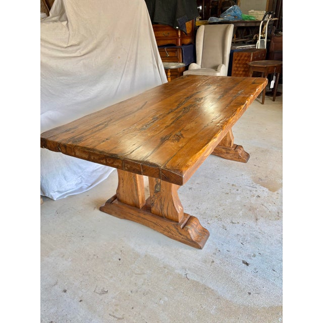 French Early 20th Century French Walnut Trestle Refectory Monastery Dining Table For Sale - Image 3 of 13