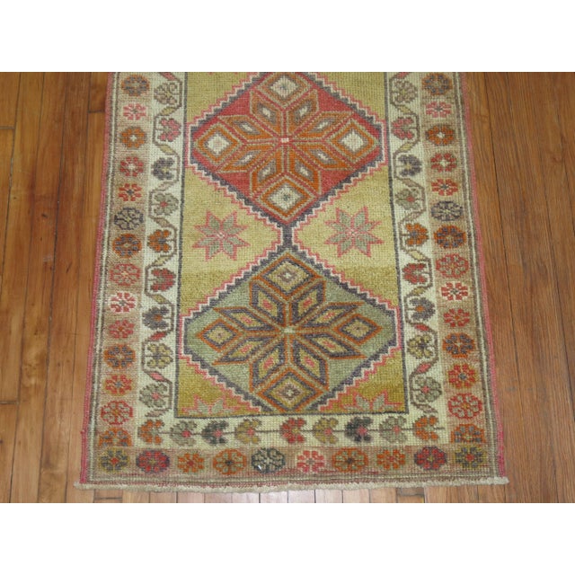 Yellow Green Vintage 20th Century Decorative Turkish Anatolian Turkish Runner For Sale - Image 4 of 6