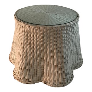 Round Draped White Wicker Table For Sale