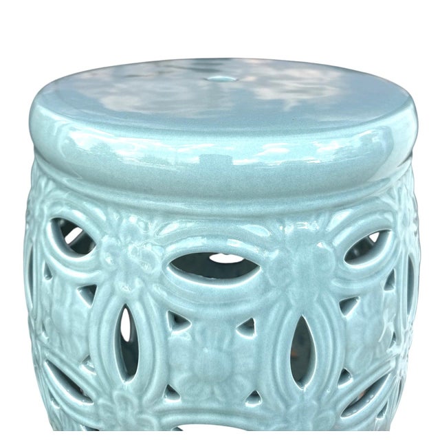 French Duluth Celadon Glaze Interlocking Rings Garden Stool For Sale - Image 3 of 5