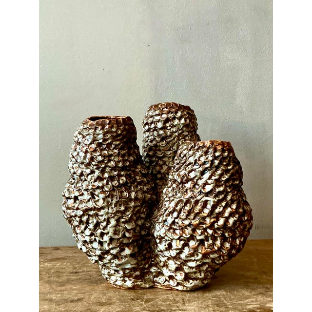 Late 20th Century Vintage Boho Original Studio Pottery Barnacle Vase For Sale - Image 5 of 12