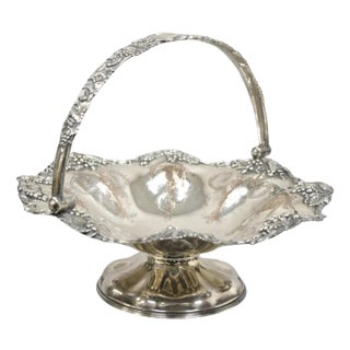 Early 20th Century James Dixon & Sons Silver Plated Grapevine Repousse Scalloped Basket Bowl For Sale
