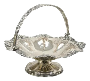 Early 20th Century James Dixon & Sons Silver Plated Grapevine Repousse Scalloped Basket Bowl