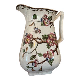 Large Antique Victorian Plum Blossoms Spring Patterned Pitcher, Ewer For Sale