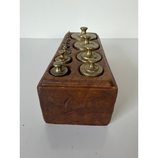 19th Century Antique French Brass Scale Weight Set With Original Wood Box For Sale - Image 9 of 12