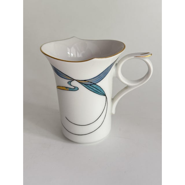 1990s Form Wellenspiel Waterfowl Turquoise Coffee Cup with Saucer and Plate from Meissen, 1990s, Set of 3 For Sale - Image 5 of 11
