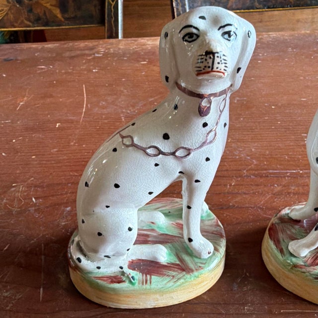 A Very Nice Pair of Antique Staffordshire Dalmatian Figures, Circa 1870 Made in Staffordshire, England, circa 1860-1880 A...