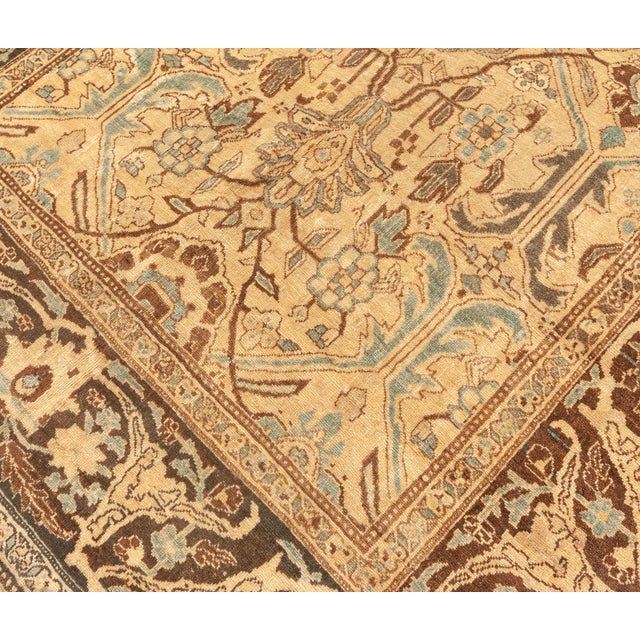 Green Authentic Persian Bidjar Botanic Handmade Wool Rug For Sale - Image 8 of 9