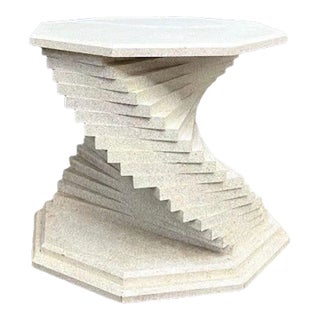 Postmodern Swirled Stack Faux-Stone Octagonal Speckled Side Table For Sale