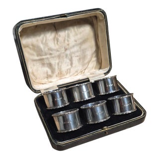 Antique Sterling Silver Napkin Rings Set of Six ~ English Sterling 1903 Haulmarked For Sale