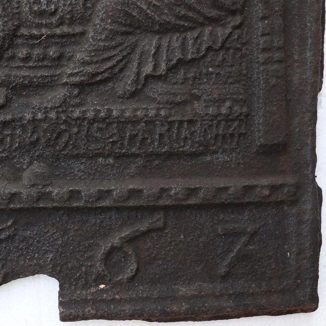 Black 17th Century Swedish Baroque Cast Iron Fireplace Stove Plate Panel / Fireback For Sale - Image 8 of 9
