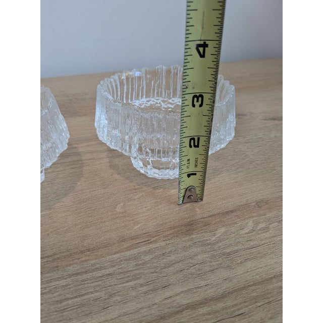 1970s Set of 2 Iittala Finland Stellaria Textured Glass Crystal Candle Holders MCM For Sale - Image 5 of 6