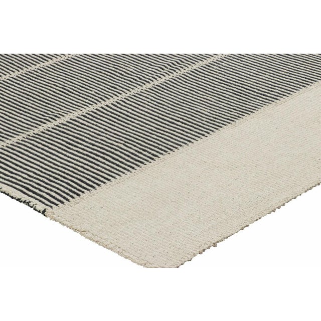 Rug & Kilim’s Contemporary Kilim With Black and Cream White Textural Stripes For Sale In New York - Image 6 of 7