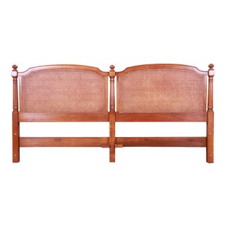 Kindel Furniture French Regency Cherry Wood and Cane King Size Headboard, Circa 1960s For Sale