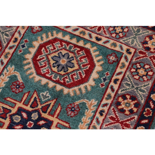 1990s Tribal Kazak Bohemian Green/Gray Wool Rug - 2'0''x3'0' For Sale - Image 5 of 10