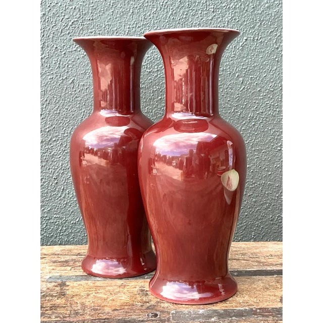 Vintage Chocolate Ceramic Vases - A Pair For Sale - Image 10 of 12
