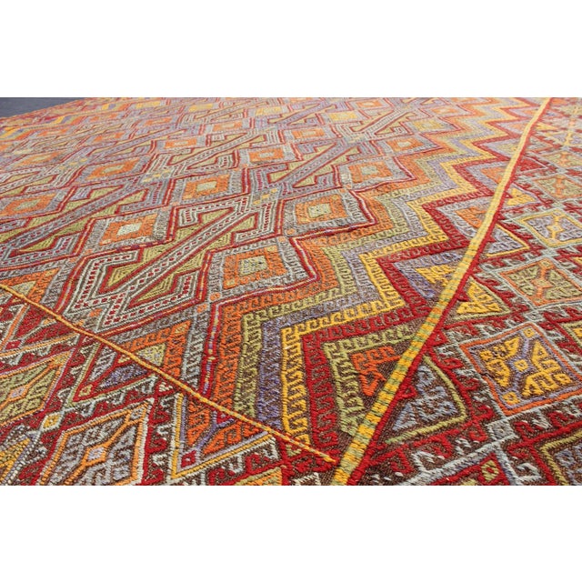 Mid 20th Century Mid 20th Century Large Vintage Turkish Embroidered Kilim in Bright and Colorful Tones For Sale - Image 5 of 7